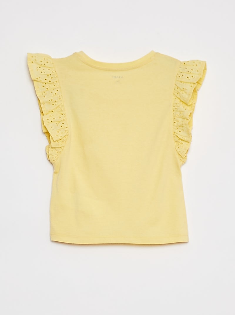 T-shirt en voile de coton avec broderie anglaise JAUNE - Kiabi