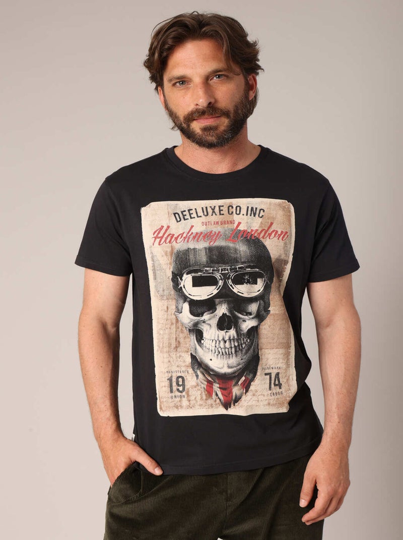 T-shirt en100% coton à imprimé tête de mort façon biker 'Deeluxe' gris anthracite - Kiabi