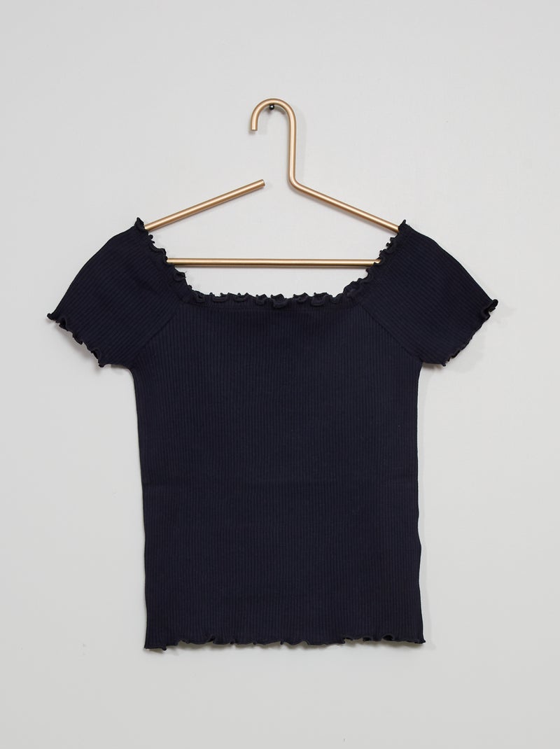 T-shirt encolure bardot bleu marine - Kiabi