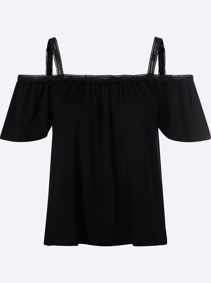 T-shirt Encolure Carmen - Taille Standard - Helline Noir - Kiabi
