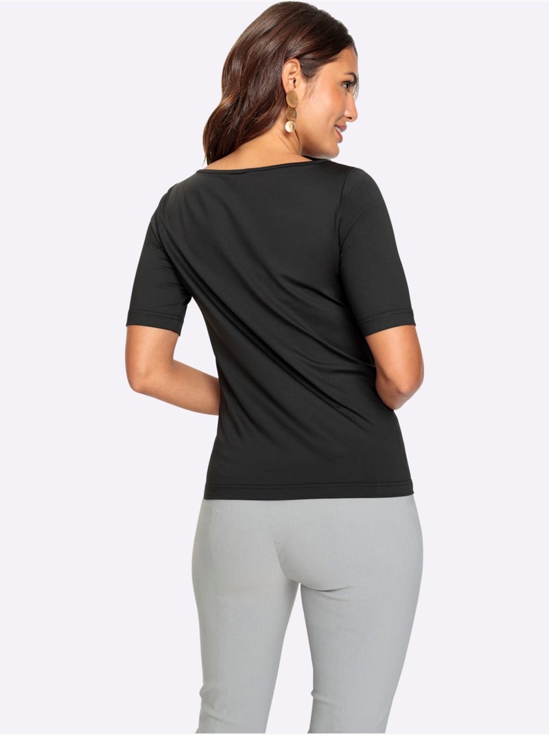 T-shirt Encolure En U Féminine - Taille Standard - Witt Noir - Kiabi