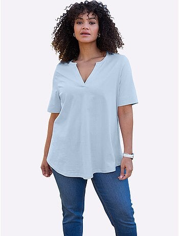 T-shirt Encolure Ronde Avec V Ouvert - Taille Standard - Sheego