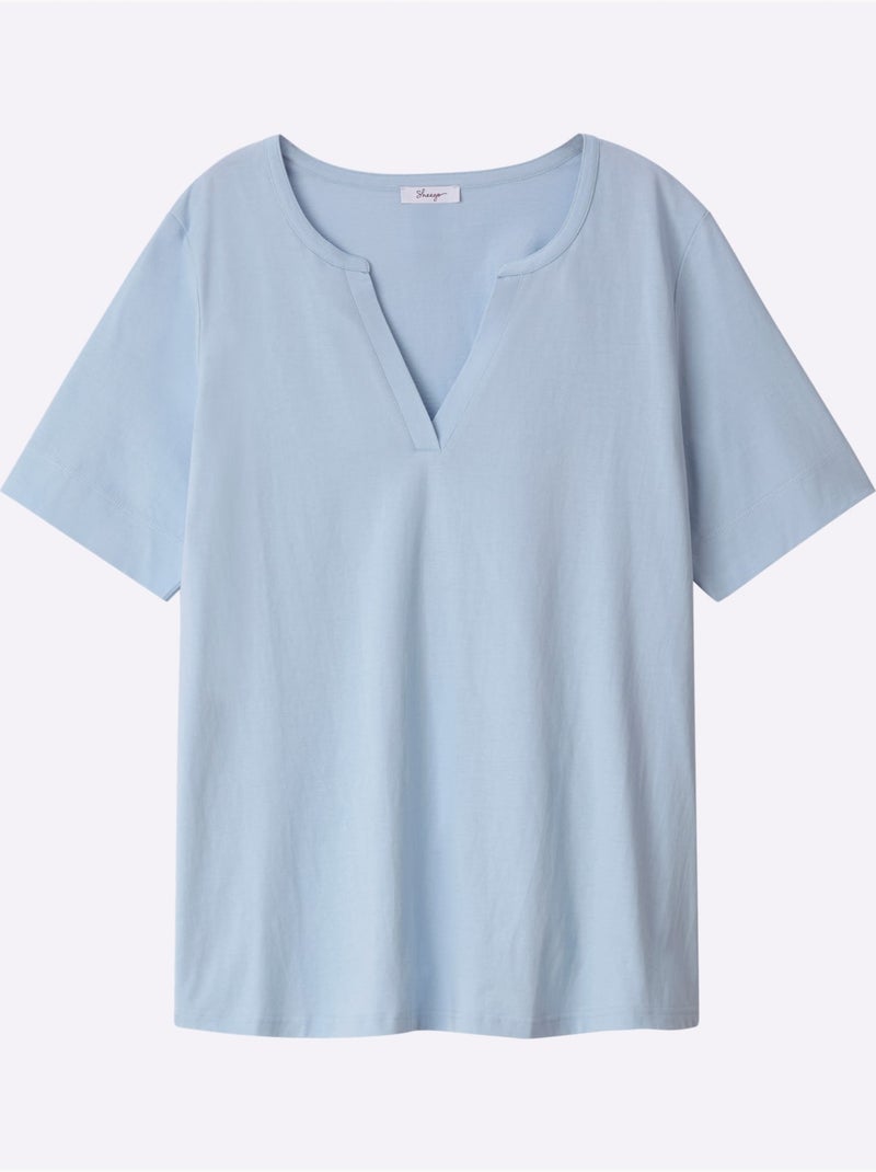 T-shirt Encolure Ronde Avec V Ouvert - Taille Standard - Sheego Bleu clair - Kiabi