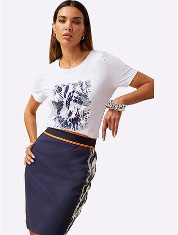 T shirt encolure ronde et manches courtes imprimé feuilles tropicales - Taille standard - Helline