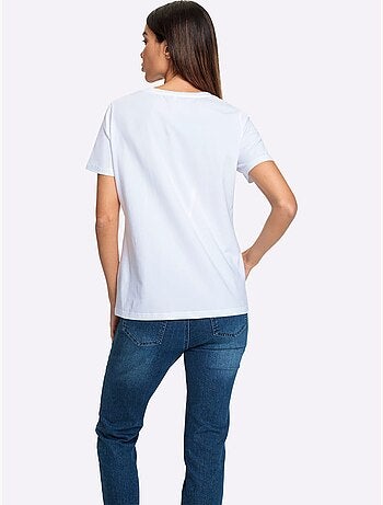 T shirt encolure ronde et manches courtes imprimé feuilles tropicales - Taille standard - Helline