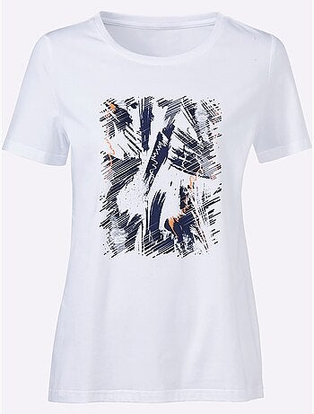 T shirt encolure ronde et manches courtes imprimé feuilles tropicales - Taille standard - Helline