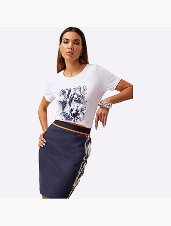 T shirt encolure ronde et manches courtes imprimé feuilles tropicales - Taille standard - Helline