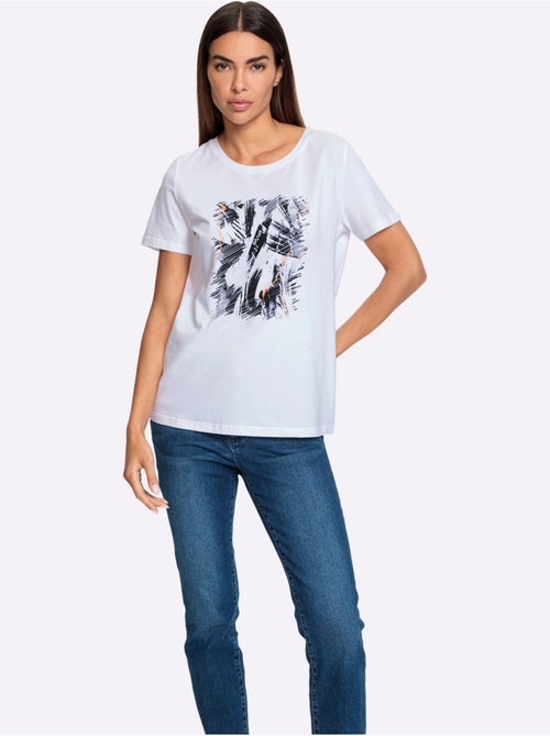 T shirt encolure ronde et manches courtes imprimé feuilles tropicales - Taille standard - Helline - Kiabi T shirt encolure ronde et manches courtes imprimé feuilles tropicales - Taille standard - Helline - Kiabi
