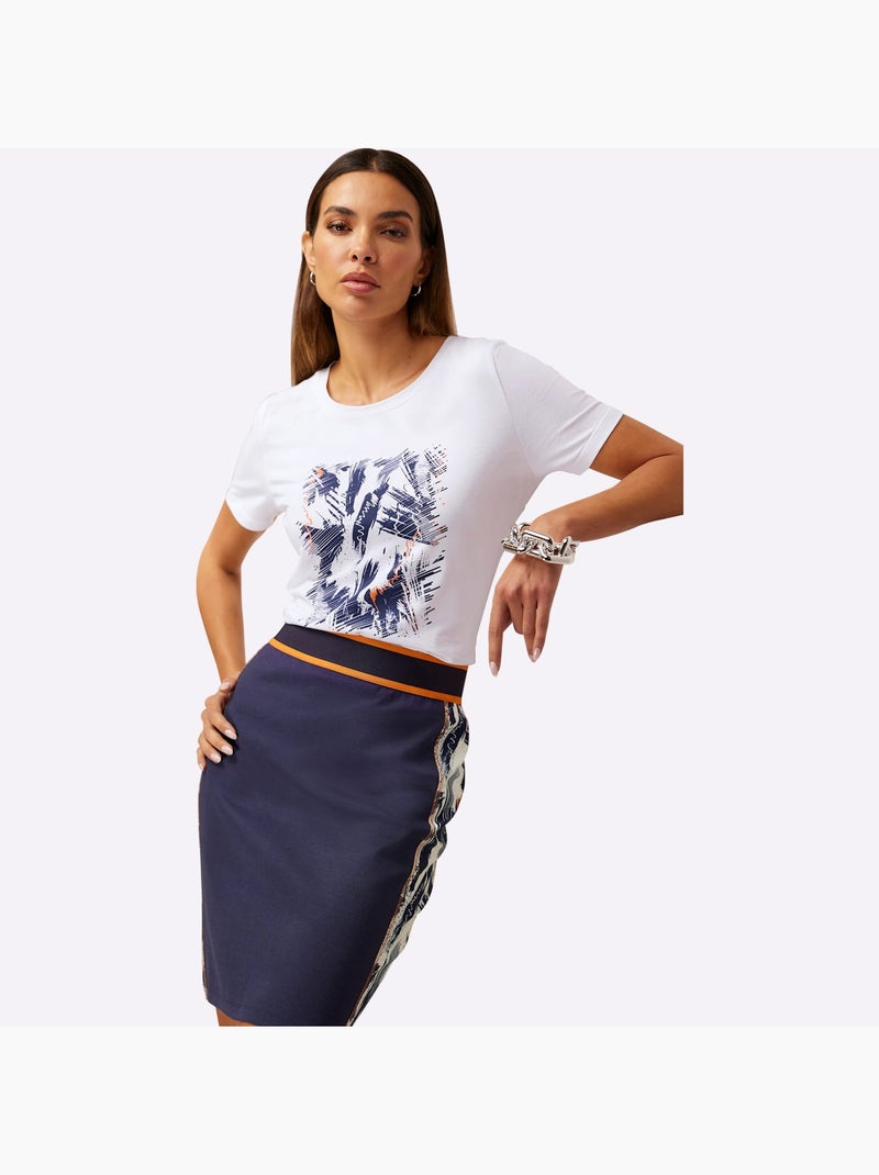 T shirt encolure ronde et manches courtes imprimé feuilles tropicales - Taille standard - Helline Blanc - Kiabi
