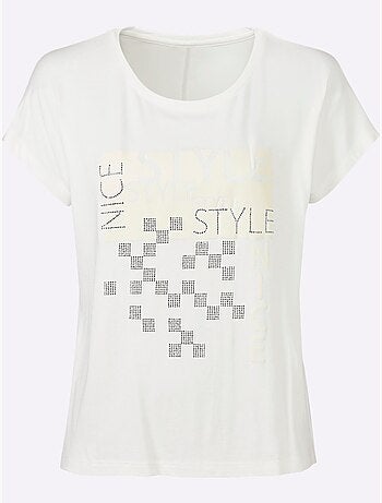 T shirt col rond et manches courtes imprimé pixélisé géométrique viscose - Taille standard - Helline