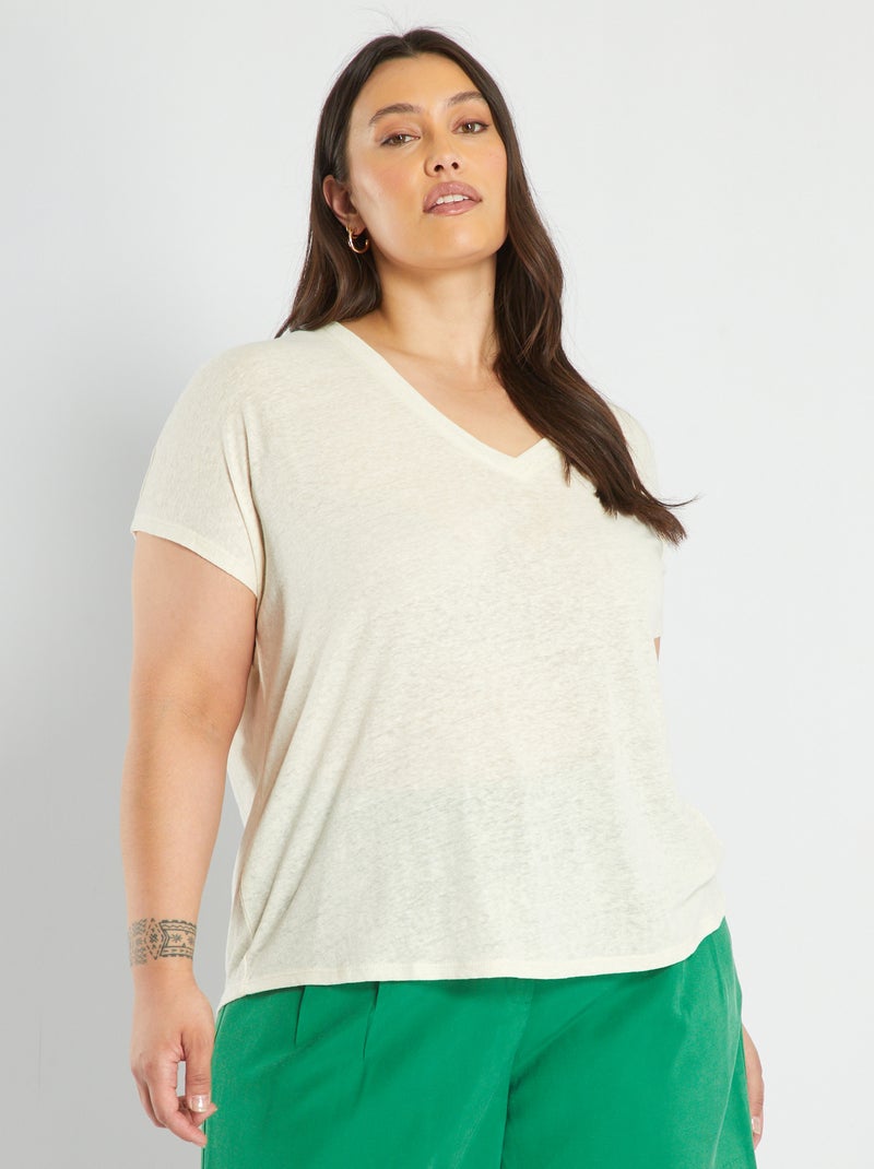 T-shirt encolure V beige - Kiabi
