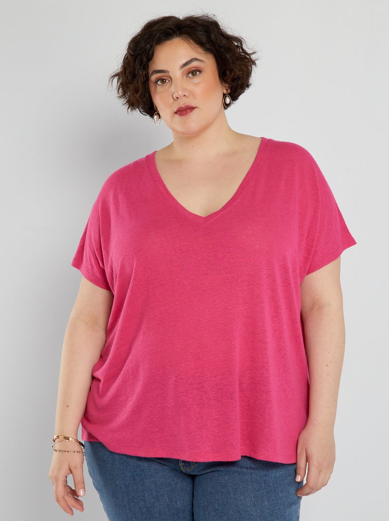 T-shirt encolure V Rose - Kiabi