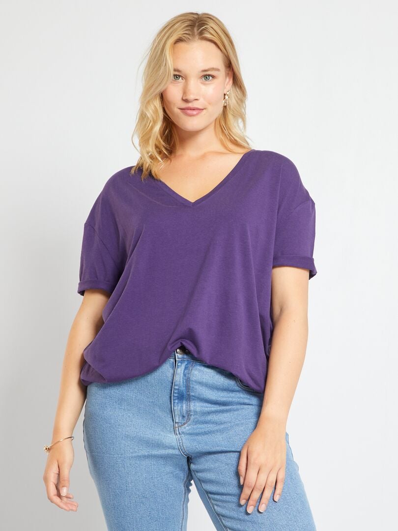 T-shirt encolure V violet - Kiabi