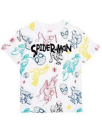 T-shirt enfant - spiderman - spiderman - 100% coton - blanc - manches courtes
