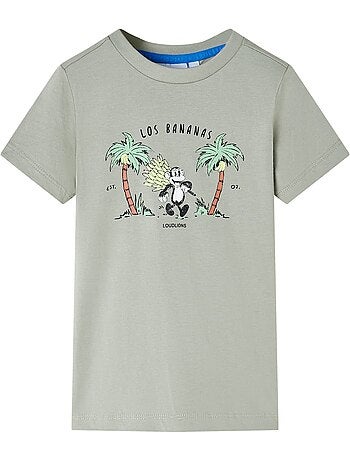 T-shirt enfant 100% coton clair à imprimé singe et palmiers - vidaxl