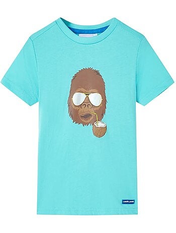 T-shirt enfant 100% coton col rond gorille et noix de coco clair - vidaxl