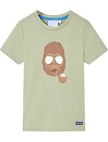 T-shirt enfant 100% coton col rond gorille et noix de coco clair - vidaxl