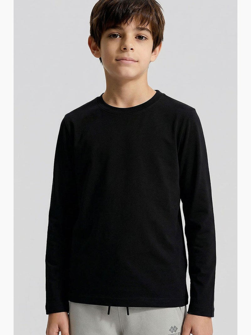 T-shirt enfant à manches longues col rond tommy Blanc Gris - Kiabi