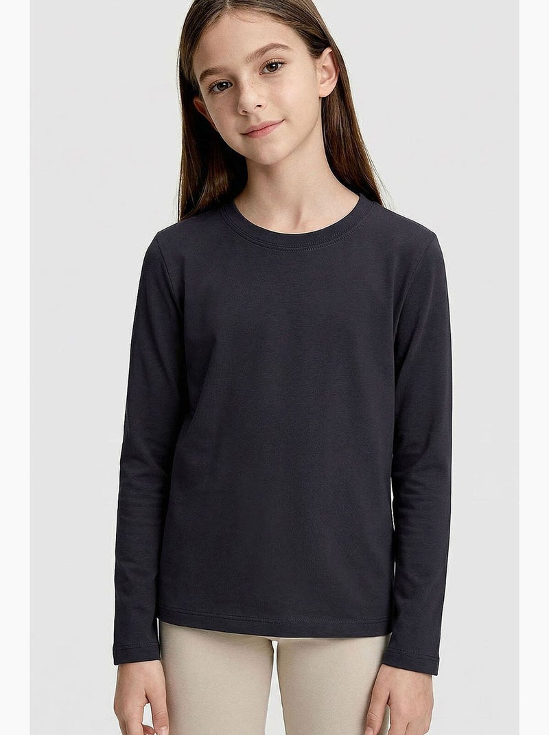 T-shirt enfant à manches longues col rond tommy Blanc Gris - Kiabi