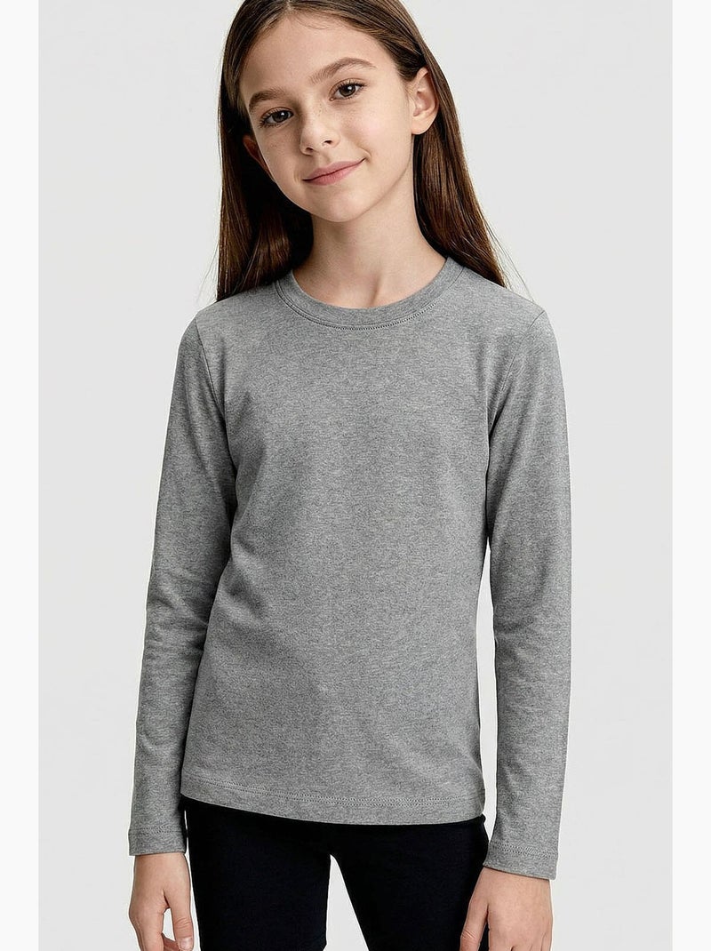 T-shirt enfant à manches longues col rond tommy Blanc Gris - Kiabi