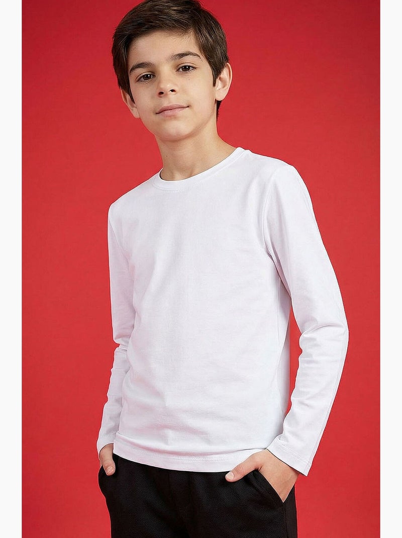 T-shirt enfant à manches longues col rond tommy Blanc Rouge - Kiabi