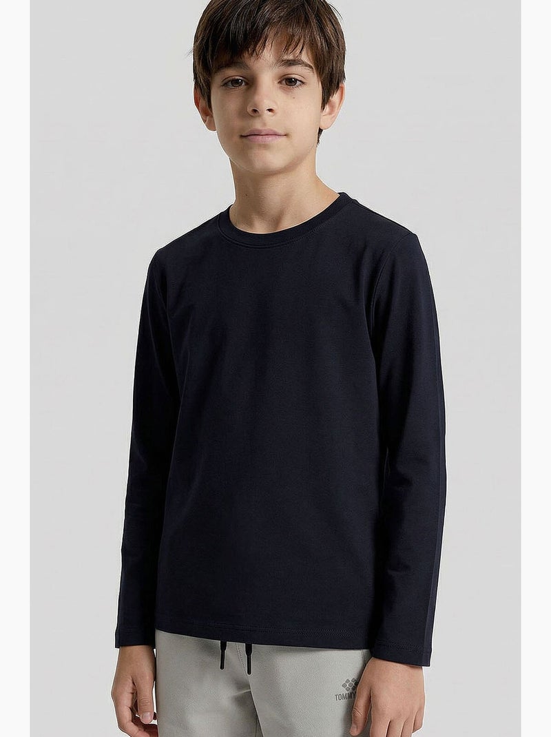 T-shirt enfant à manches longues col rond tommy Bleu marine - Kiabi