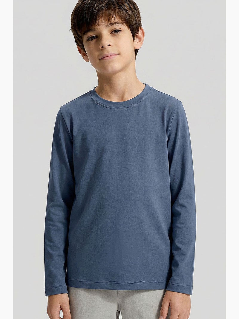 T-shirt enfant à manches longues col rond tommy Gris Blanc - Kiabi