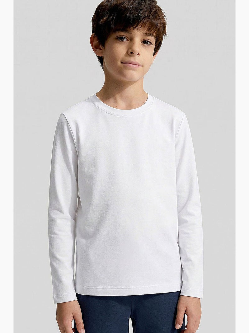 T-shirt enfant à manches longues col rond tommy Gris Blanc Noir - Kiabi