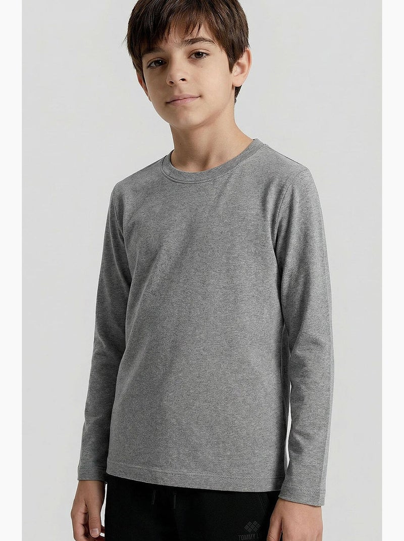 T-shirt enfant à manches longues col rond tommy Gris Blanc Noir - Kiabi