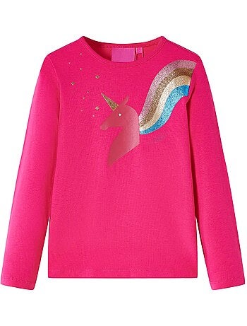 T-shirt enfant col rond coton imprimé licorne pailletée - vidaxl