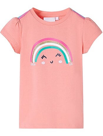 T-shirt enfant col rond imprimé arc-en-ciel souriant - vidaxl