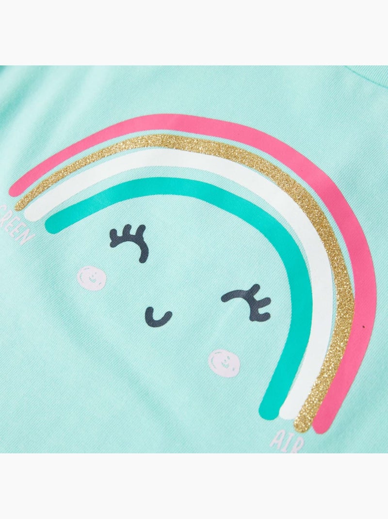 T-shirt enfant col rond imprimé arc-en-ciel souriant - vidaxl Vert - Kiabi