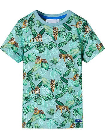 T-shirt enfant col rond manches courtes coton imprimé jungle tigre - vidaxl