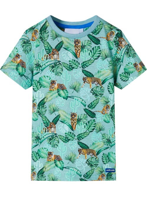 T-shirt enfant col rond manches courtes coton imprimé jungle tigre - vidaxl - Kiabi