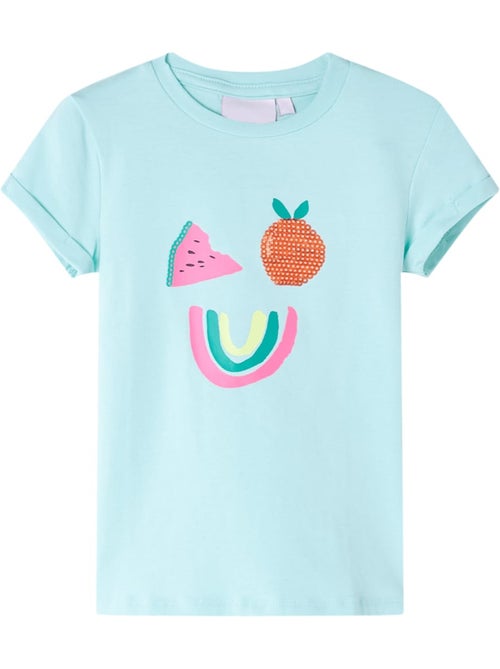 T-shirt enfant col rond manches retroussées perles motif fruit - vidaxl - Kiabi T-shirt enfant col rond manches retroussées perles motif fruit - vidaxl - Kiabi