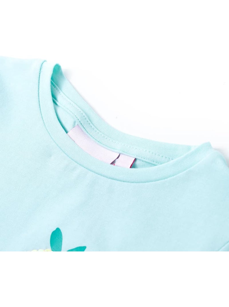 T-shirt enfant col rond manches retroussées perles motif fruit - vidaxl Bleu ciel - Kiabi