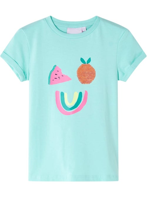T-shirt enfant col rond manches retroussées perles motif fruit - vidaxl - Kiabi T-shirt enfant col rond manches retroussées perles motif fruit - vidaxl - Kiabi