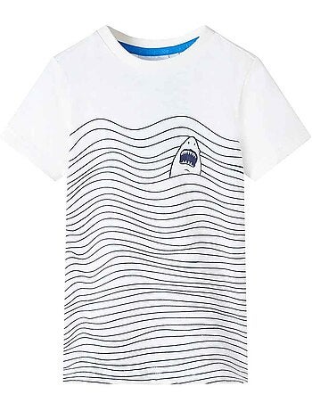T-shirt enfant coton 100% col rond imprimé requin dans la mer - vidaxl