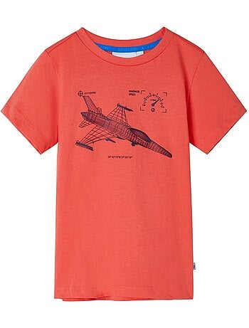 T-shirt enfant coton 100% imprimé avion col rond côtelé - vidaxl