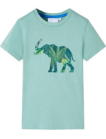 T-shirt enfant coton 100% imprimé éléphant col rond manches courtes - vidaxl