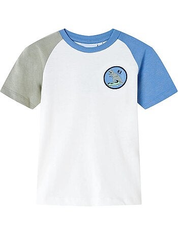 T-shirt enfant coton 100% patch dinosaure manches courtes col rond - vidaxl