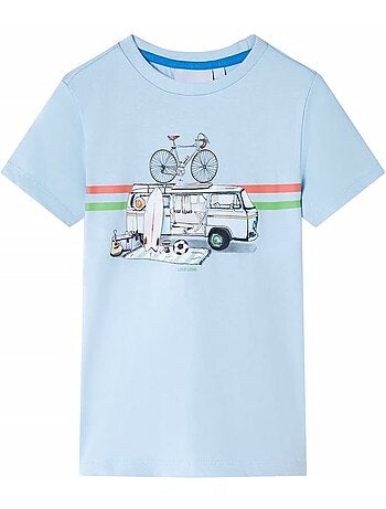T-shirt enfant coton clair imprimé vélo col rond manches courtes - vidaxl