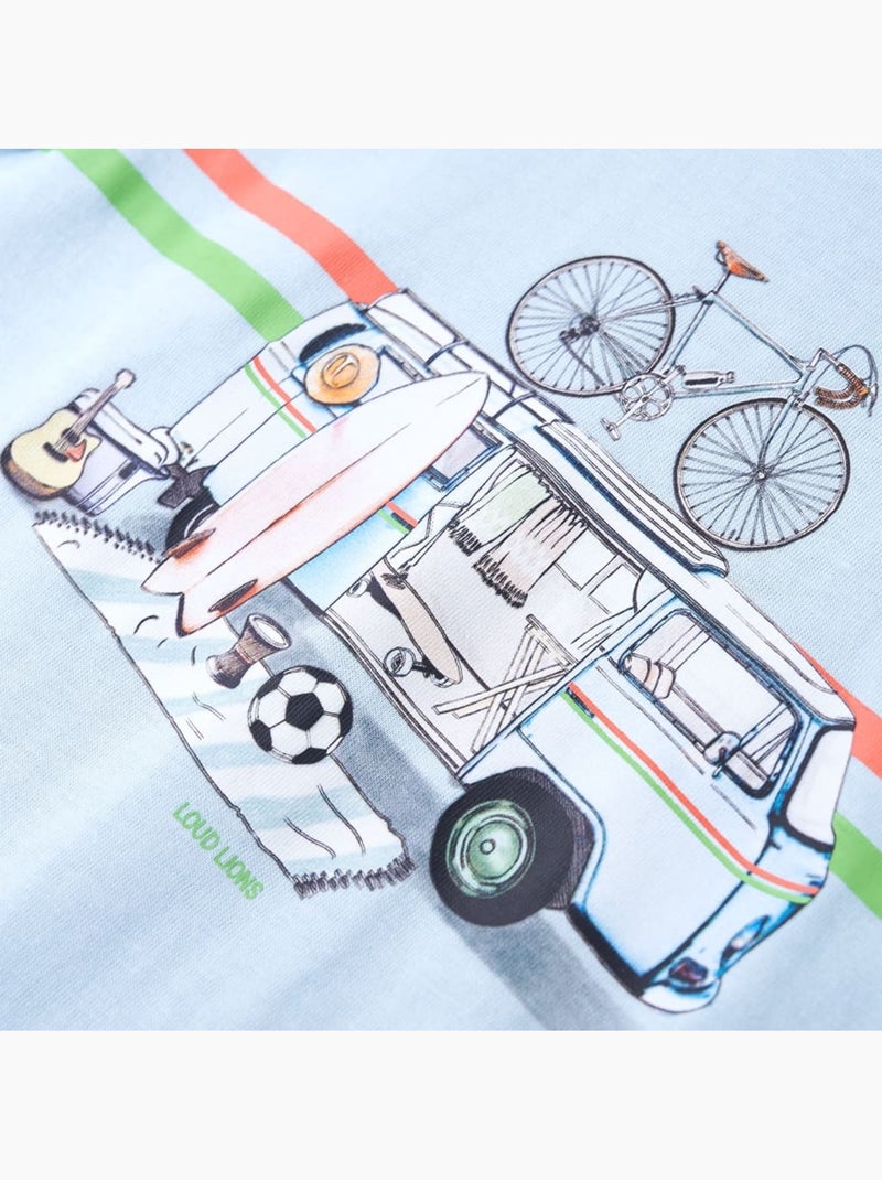 T-shirt enfant coton clair imprimé vélo col rond manches courtes - vidaxl Bleu - Kiabi