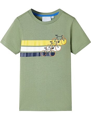 T-shirt enfant coton col rond côtelé rayures vélos imprimé - vidaxl