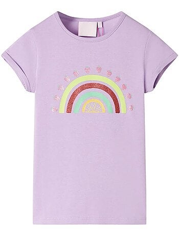 T-shirt enfant coton élasthanne imprimé arc-en-ciel - vidaxl