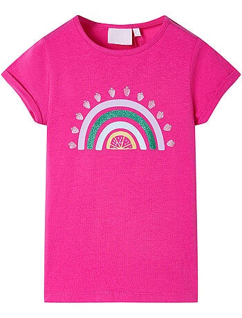 T-shirt enfant coton élasthanne imprimé arc-en-ciel - vidaxl