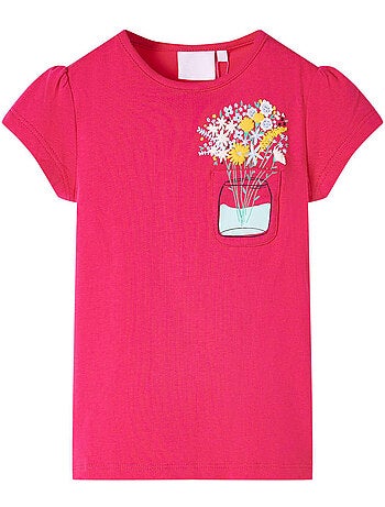 T-shirt enfant coton élasthanne imprimé fleurs col rond - vidaxl