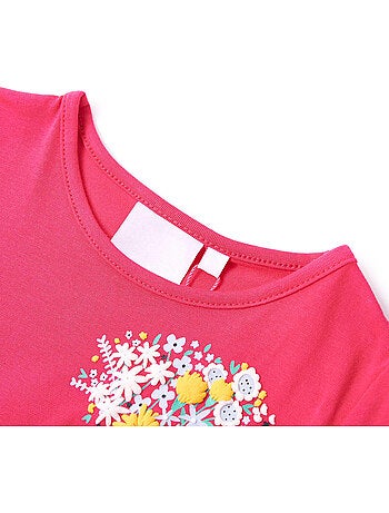 T-shirt enfant coton élasthanne imprimé fleurs col rond - vidaxl