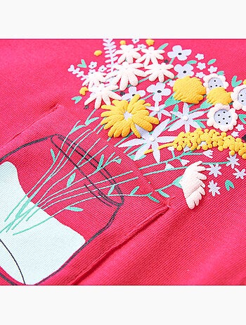 T-shirt enfant coton élasthanne imprimé fleurs col rond - vidaxl