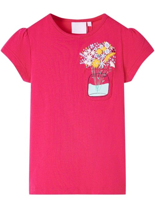 T-shirt enfant coton élasthanne imprimé fleurs col rond - vidaxl - Kiabi